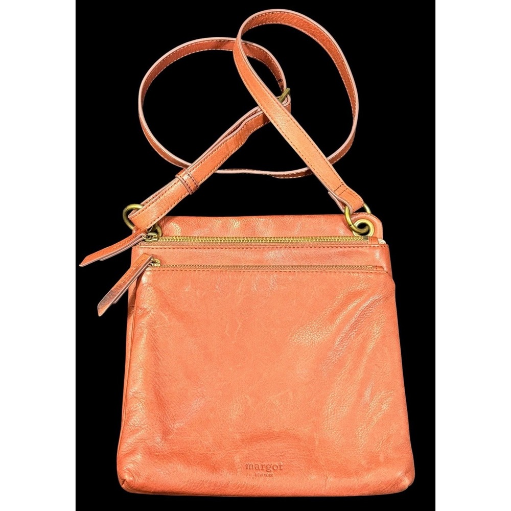 Margot New York Womens Brown Leather Crossbody Bag Gold Hardware Pocketbook